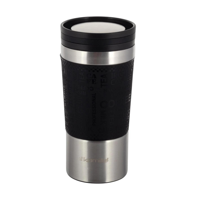Термокружка с силиконовой TPR-вставкой Kamille KM-2156 из нержавеющей стали 380 мл Стальной/Черный (150-84-2156.2)