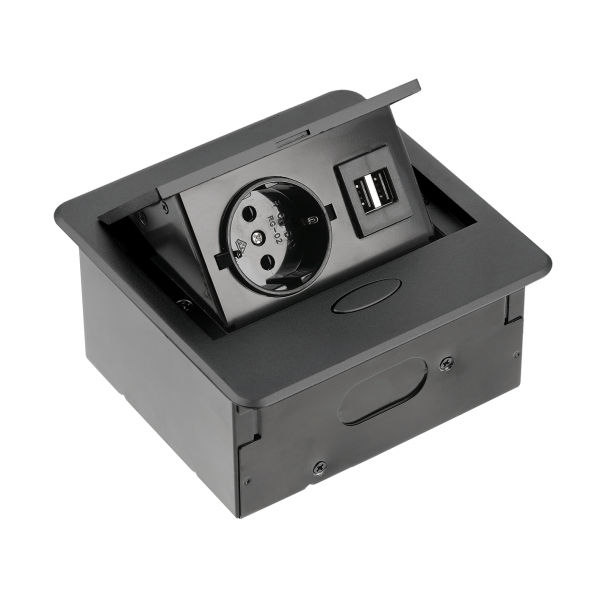 Подовжувач одномісний вбудований GTV AVARO Schuko 2xUSB тип A 1,5 м Чорний (27848387)