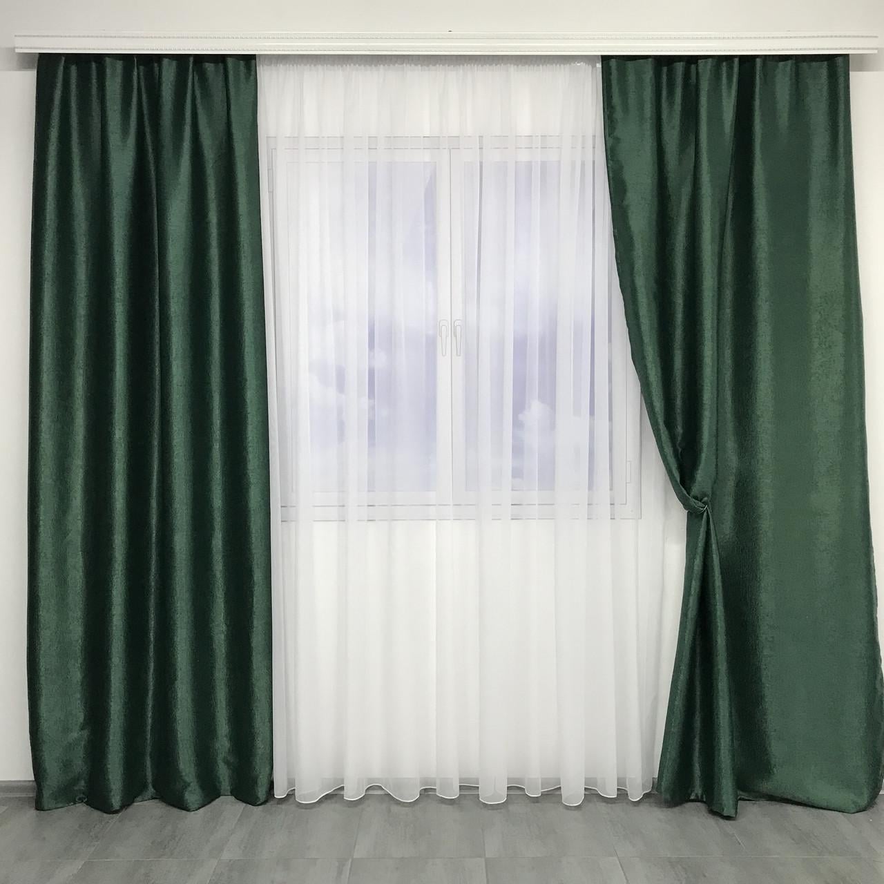 Шторы готовые однотонные с тюлем Зеленый (SH-250-15)