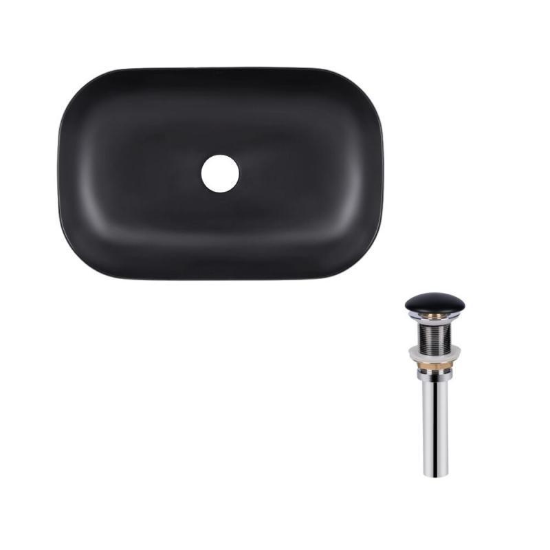 Раковина накладна прамокутна Qtap Robin 600x390x150 мм з донним клапаном PU03 Matt Black (SD00053420)