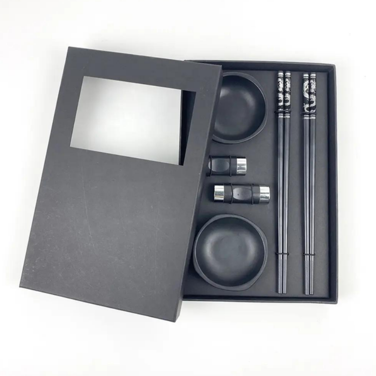 Набор многоразовый палочки/соусницы/подставки для палочек на 2 персоны Черный Дракон