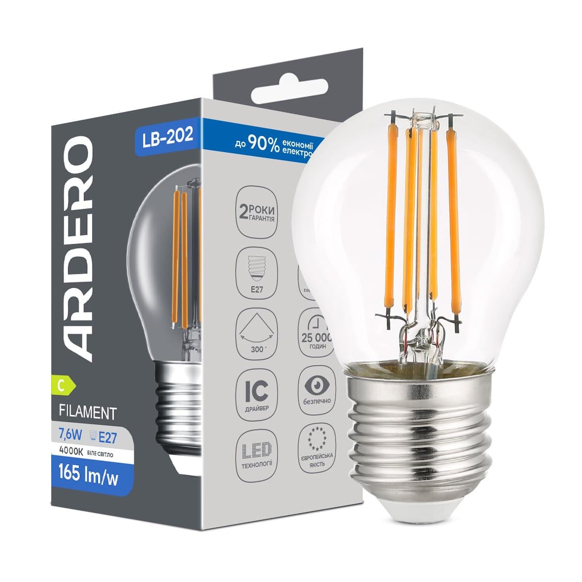 Декоративная светодиодная лампа ARDERO LB-202 7,6 Вт E27 4000K (80851)