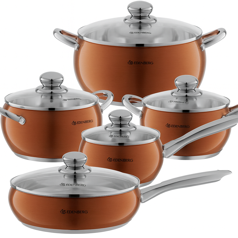 Набор посуды Edenberg из нержавеющей стали с крышками 10 предметов (EB-2423)