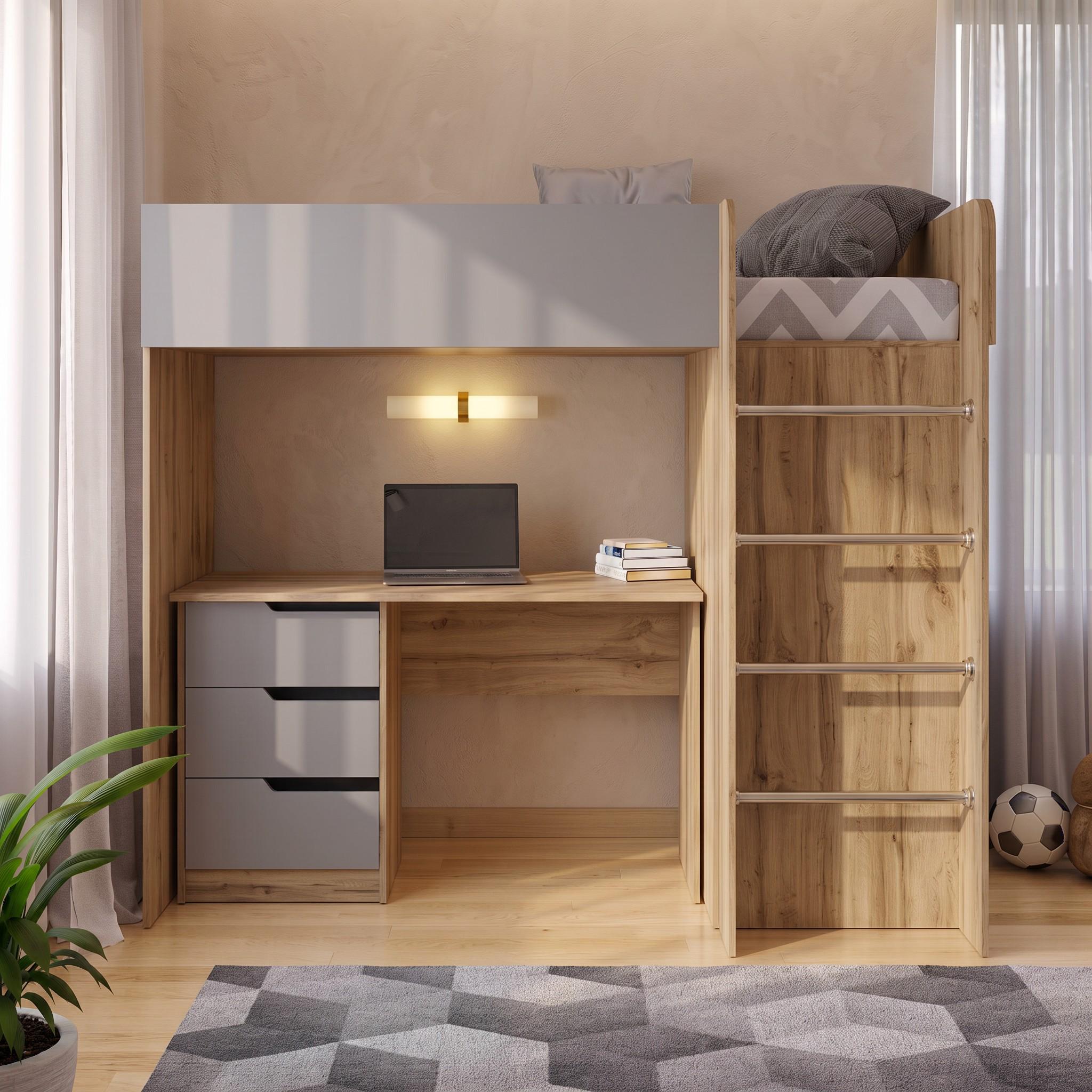 Комплект для детской BED-ROOM 3 кровать со шкафом и письменный стол 1940x1020x1690 мм Дуб Тахо/Серый