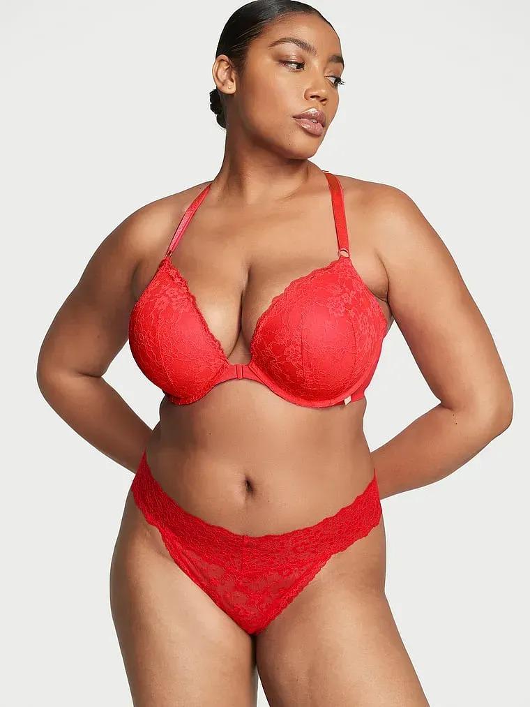 Трусики кружевные Victoria's Secret Logo Cotton Thong Panty Red S Красный (26645508)