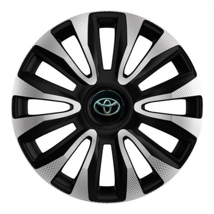 Колпаки для колес 4 Racing Avalon Carbon R15 с логотипом Toyota 4 шт. Silver/Black