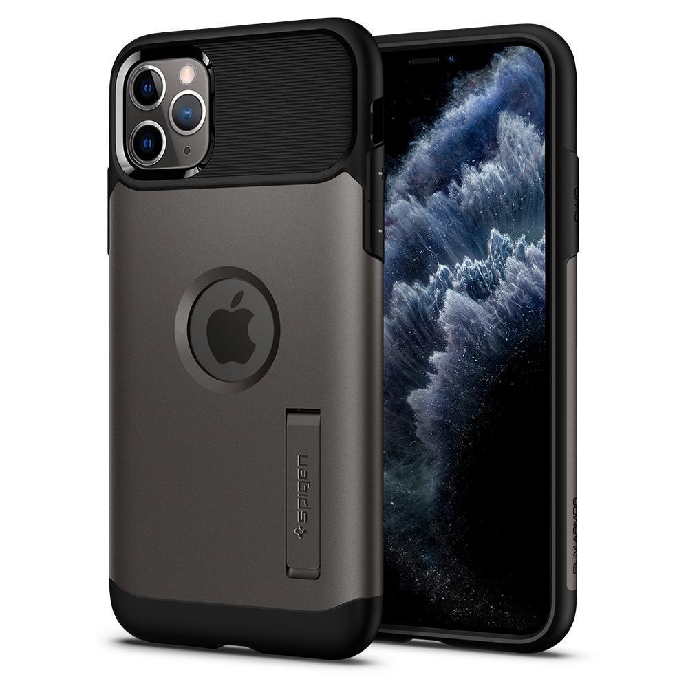 Чехол противоударный с подставкой Spigen Slim Armor для Iphone 11 Pro (6.5") Max Gun Metal