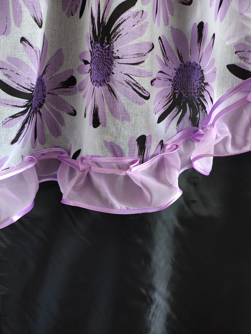 Тюль кухонна Ірис з двох частин батист та шифон 300х140 см Білий з бузковим (уо-003) - фото 4 Тюль кухонна Ірис з двох частин батист та шифон 300х140 см Білий з бузковим (уо-003) - фото 4