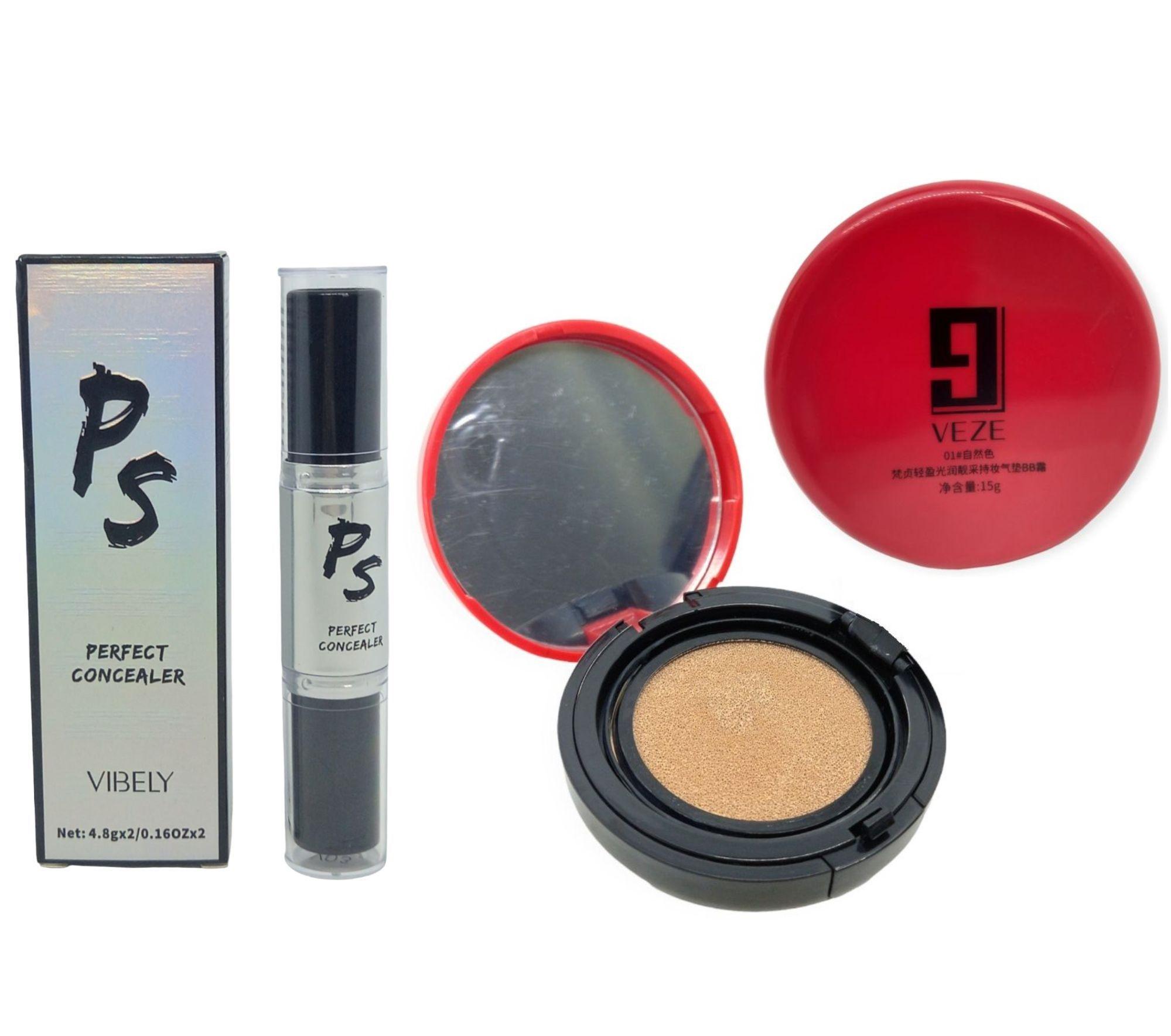 Комплект тональный крем-кушон Veze BB Cream Cushion беж и скульптор Vibely натуральный финиш увлажняющий
