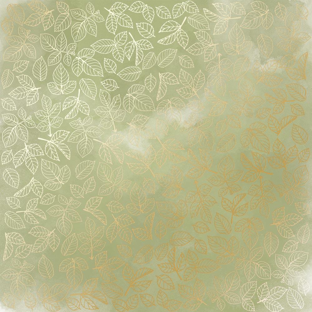 Лист бумаги односторонний Golden Rose leaves с фольгированием 30,5х30,5 см Olive/Watercolor