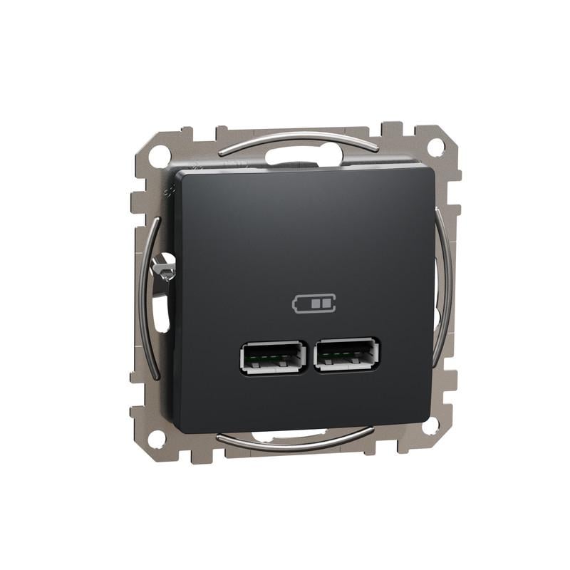 Розетка Schneider Electric USB тип A+A Sedna Design&Element 21А ABS-PC Чорний (SDD114401)