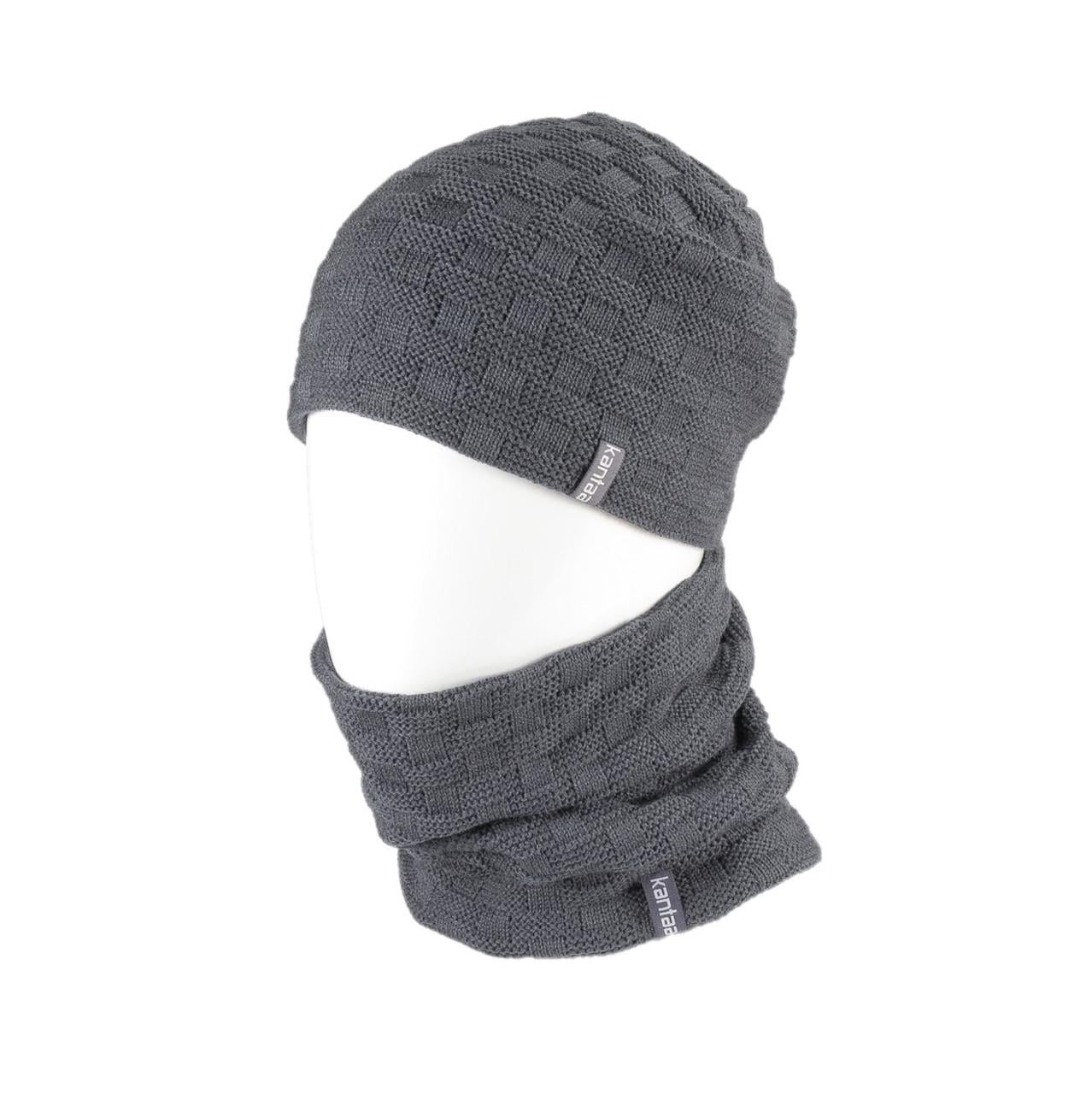 Вязаная шапка Кahta Fashion Hat с Buff снуд унисекс р. 57-58 Серый (OC-048)