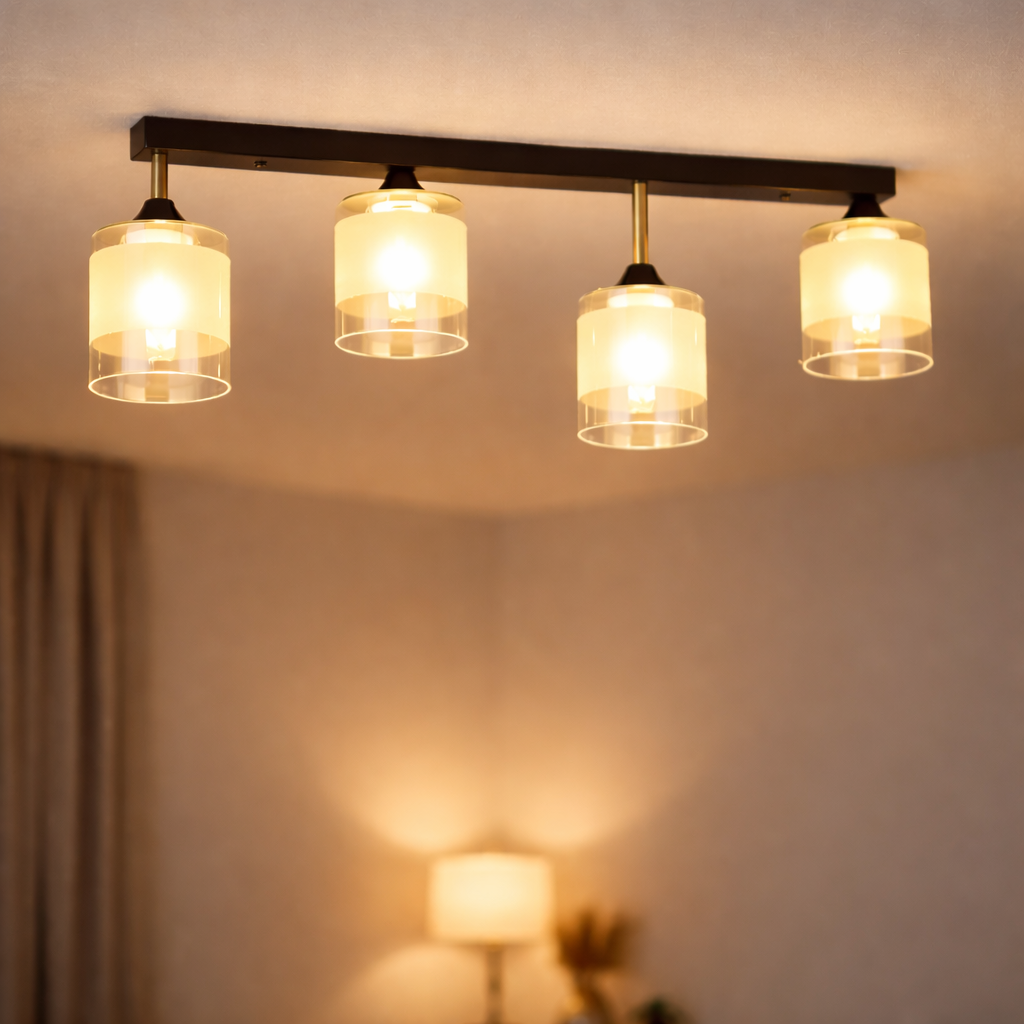 Люстра Valeso с четырьмя полупрозрачными плафонами под лампу Е27 Черный/Бронзовый (B K2345/4 BK+AB)