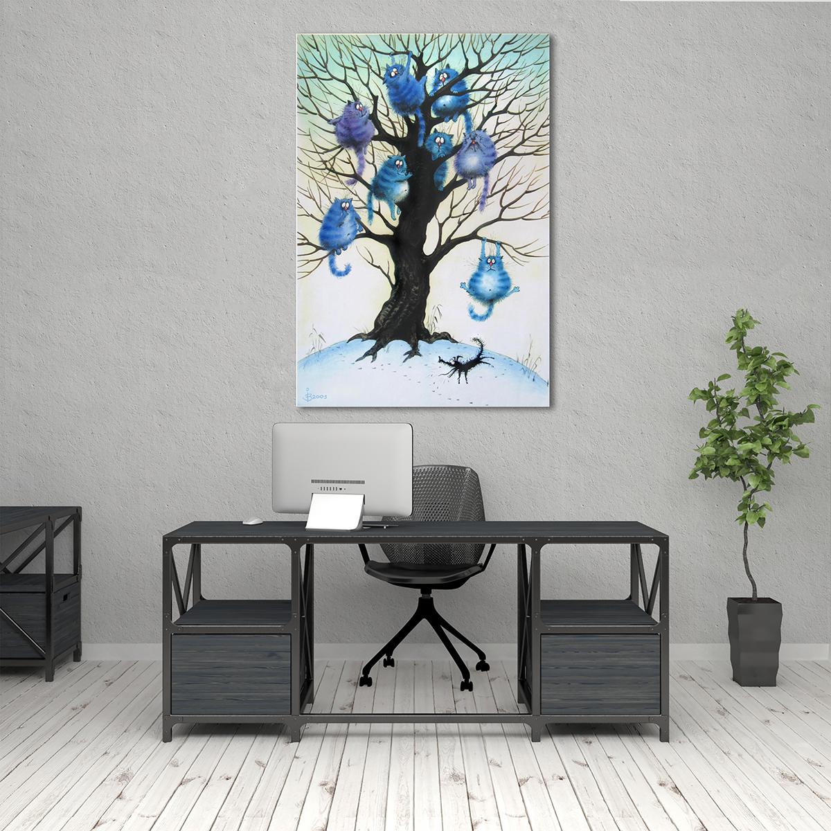 Модульная картина Коты висят на дереве 1 модуль 80x120 см