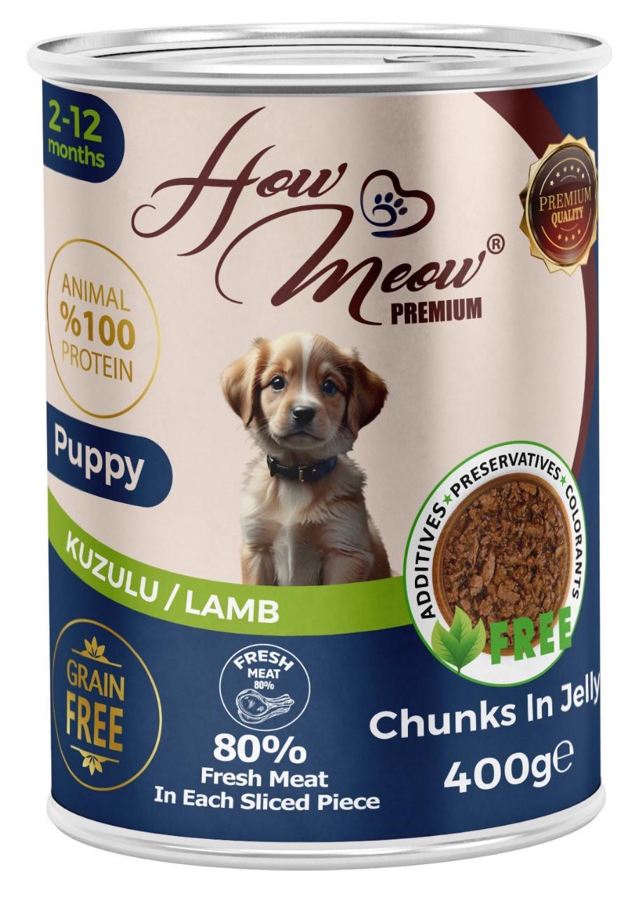 Корм вологий повнораціонний для цуценят Хау Мяу How Meow Puppy з ягням 400 г (2998381629)