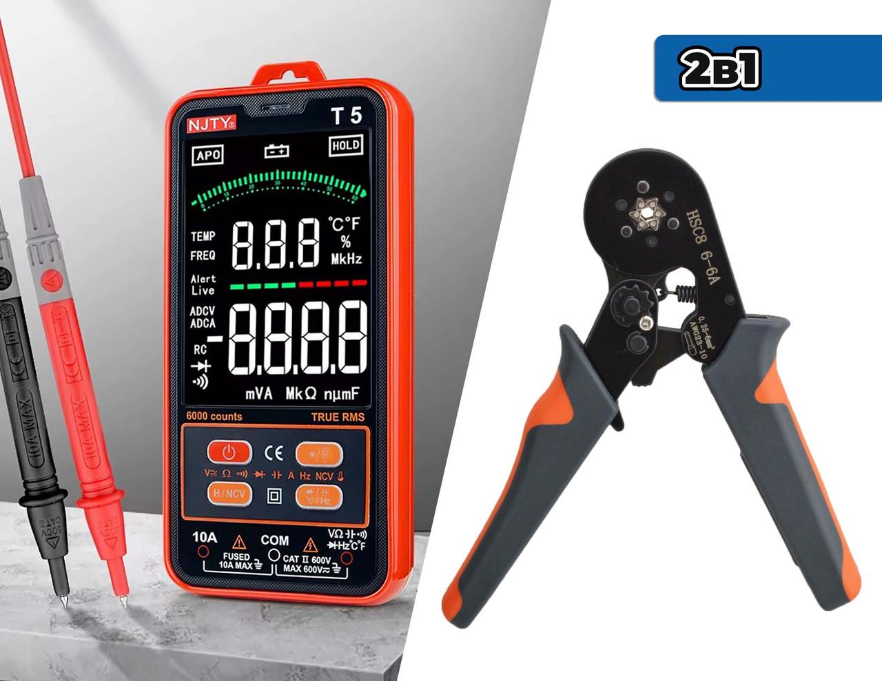 Комплект для электрика мультиметр 600V 10А и клещи для обжима наконечников гильз - фото 7