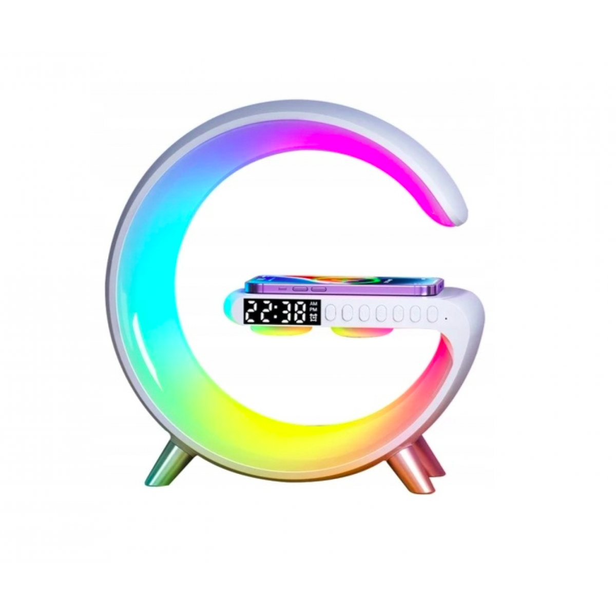 Портативная колонка c RGB-подсветкой BT/TF/Wireless Charger/USB/FM/AUX/Clock 15 Вт Белый (UR126)