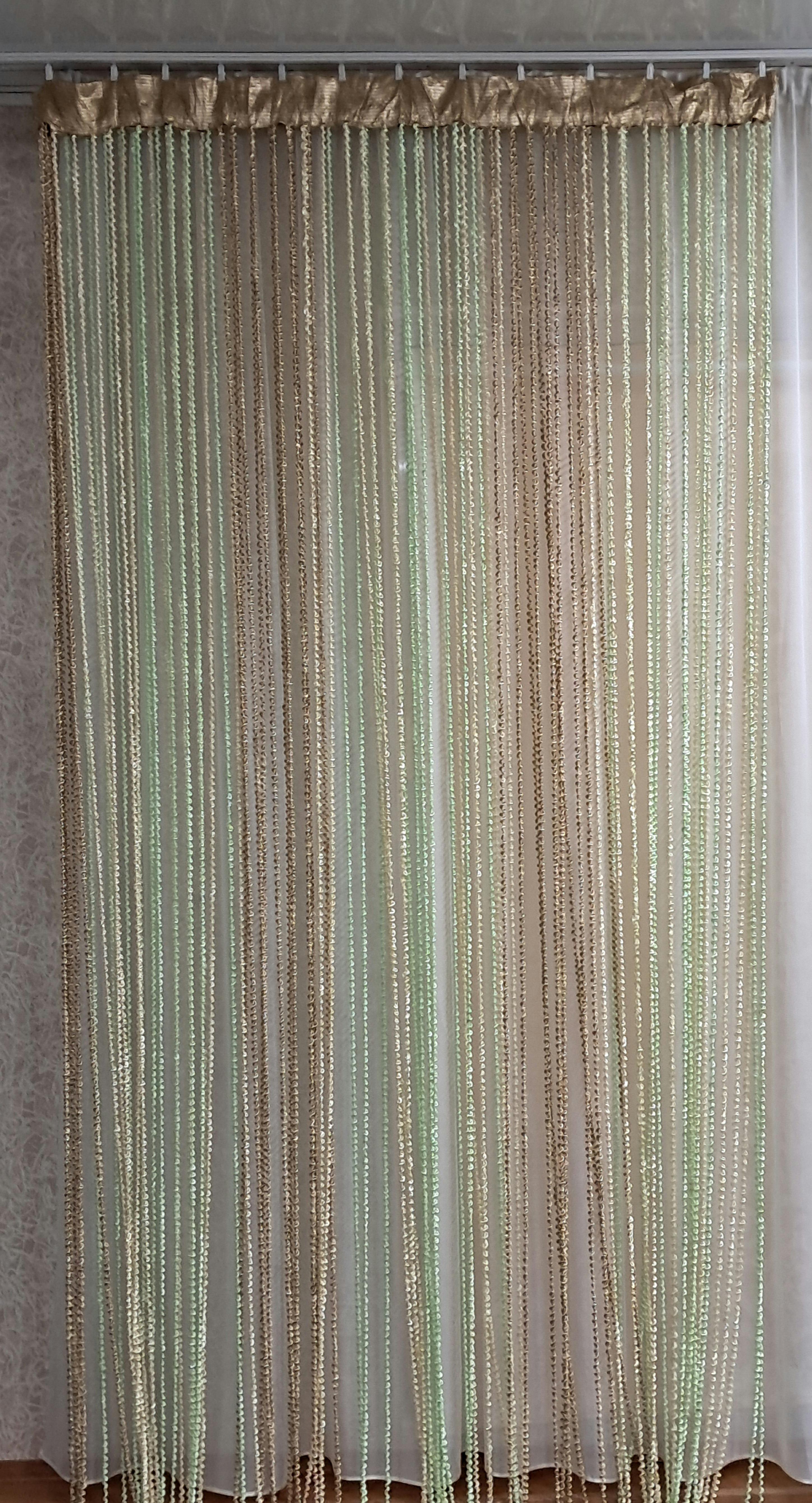 Шторы-нити Спиральки с люрексом 300х300 см Бежевый/Салатовый - фото 2