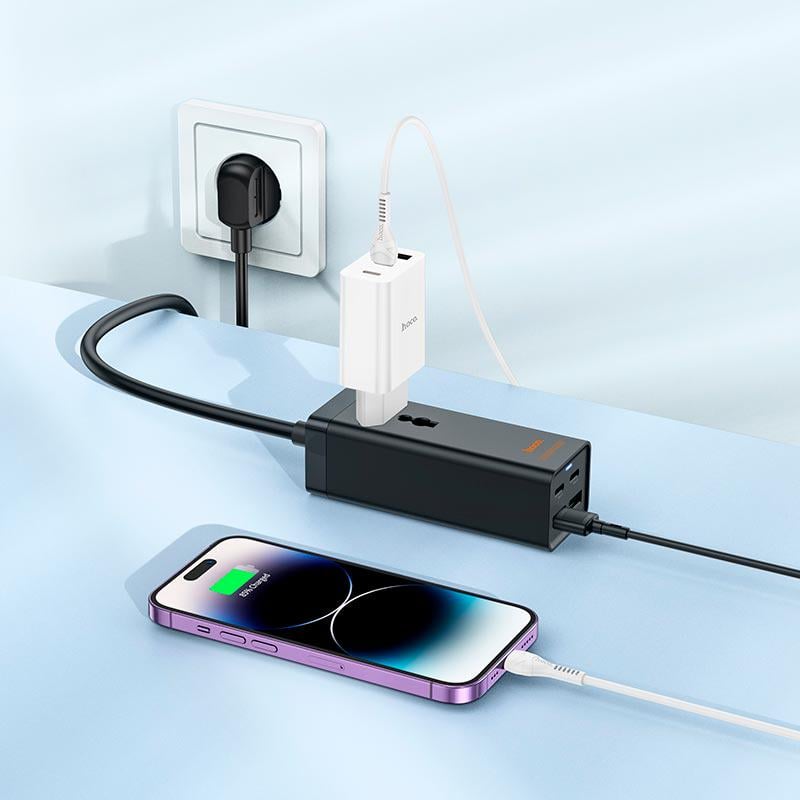 Подовжувач мережевий Hoco AC10A USB Type-C 65 W Black (595302) - фото 3 Подовжувач мережевий Hoco AC10A USB Type-C 65 W Black (595302) - фото 3