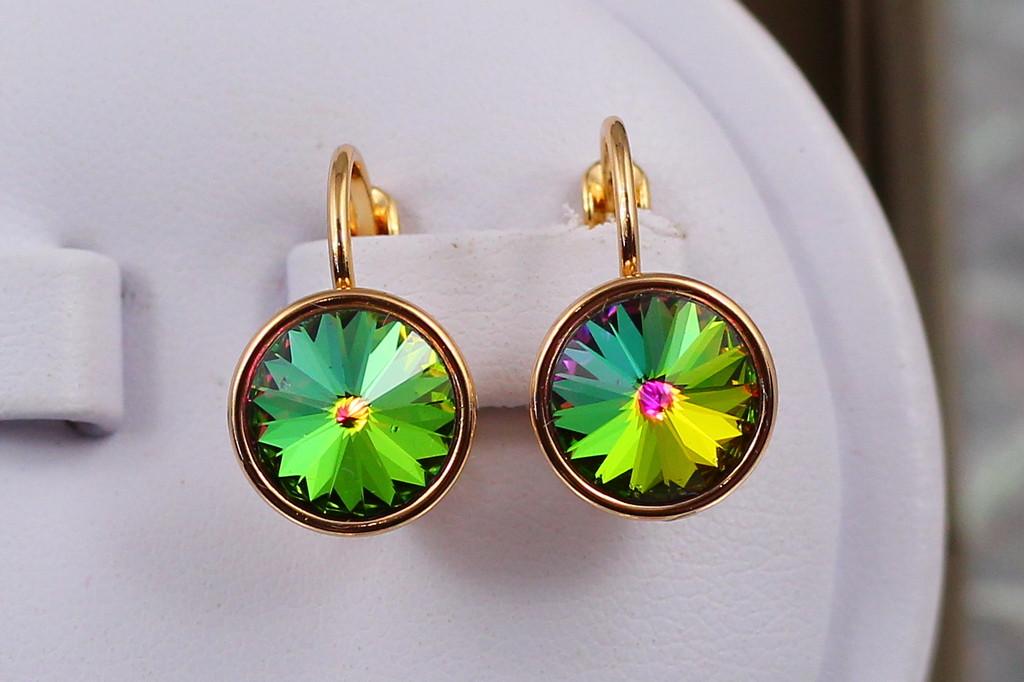Серьги Xuping Jewelry Камни Сваровски в ободке 1,6 см Золотистый/Зеленый хамелеон (1834591569)