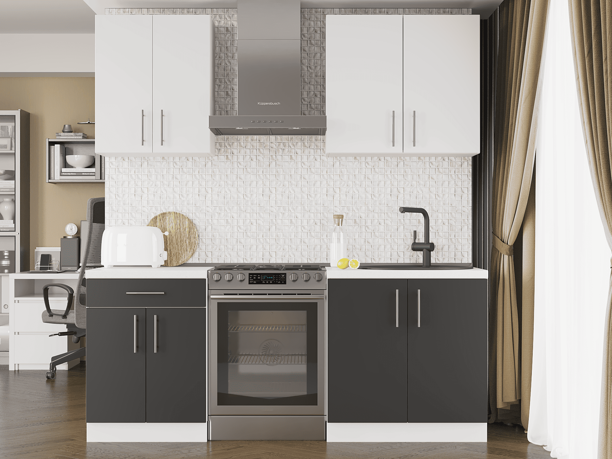 Кухня без столешницы и мойки Эверест К-2 Оптима 2 м Нимфея Альба/Антрацитовый/Белый (09164)