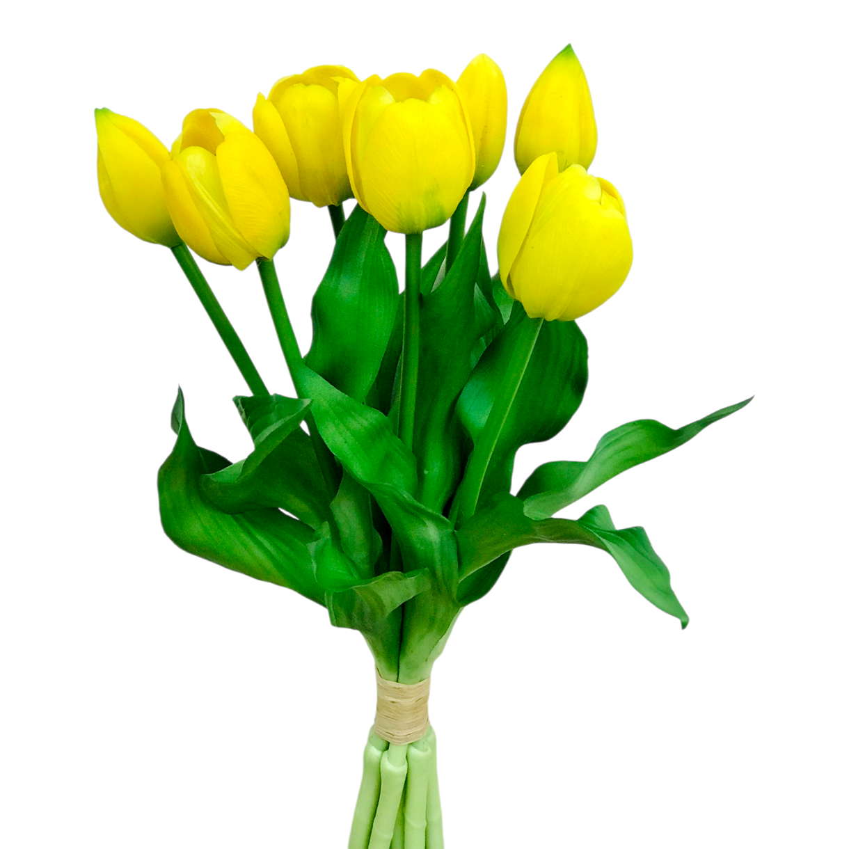 Искусственный карликовый тюльпан 7 голов 30 см латекс Желтый