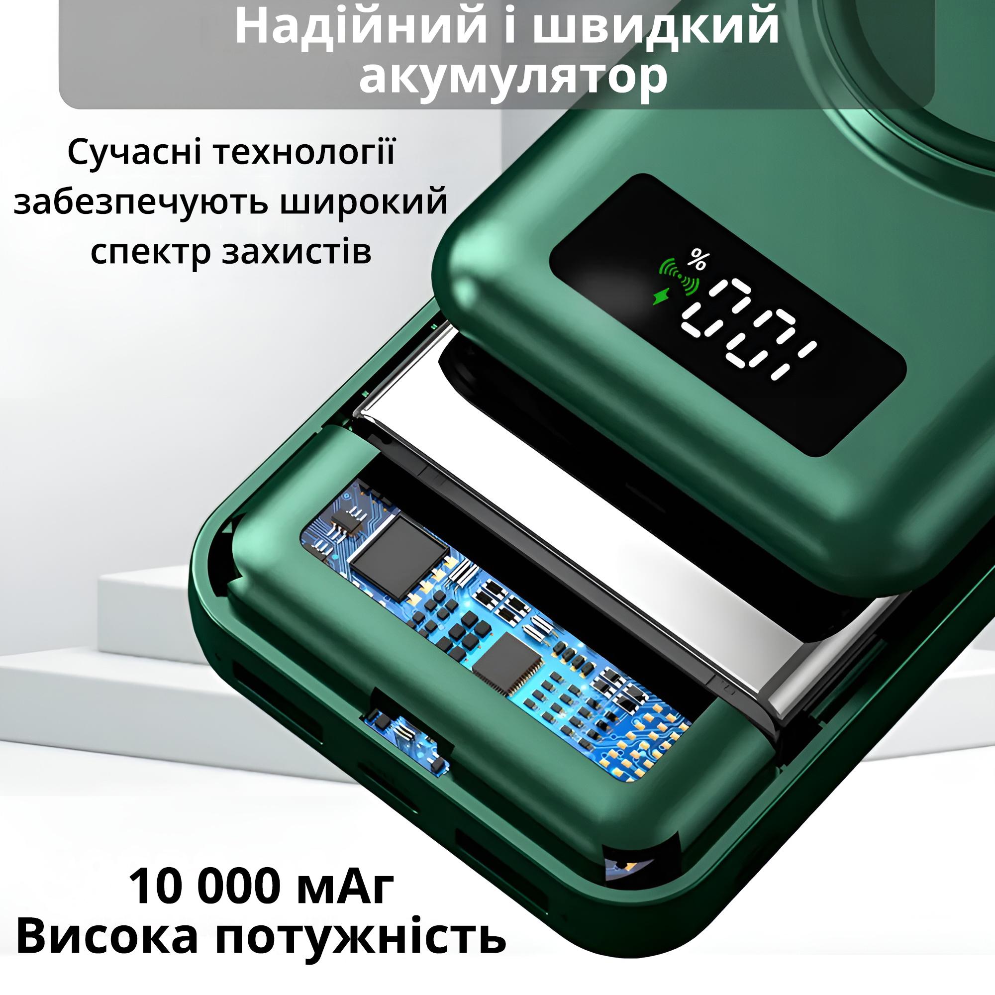 Портативний акумулятор 10000 mAh Power Bank на 2 USB виходи та з бездротовою зарядкою Зелений - фото 6