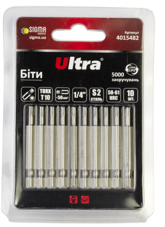 Біти Ultra Torx 10x50 мм 1/4" 10 шт. S2 в блістері (4015482)