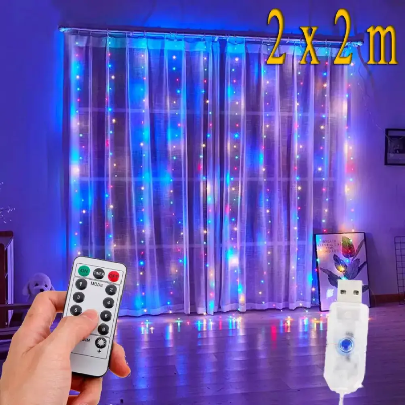 Гірлянда-штора з пультом мультиколор світлодіодна від USB 2х2 м (2813801275) - фото 3