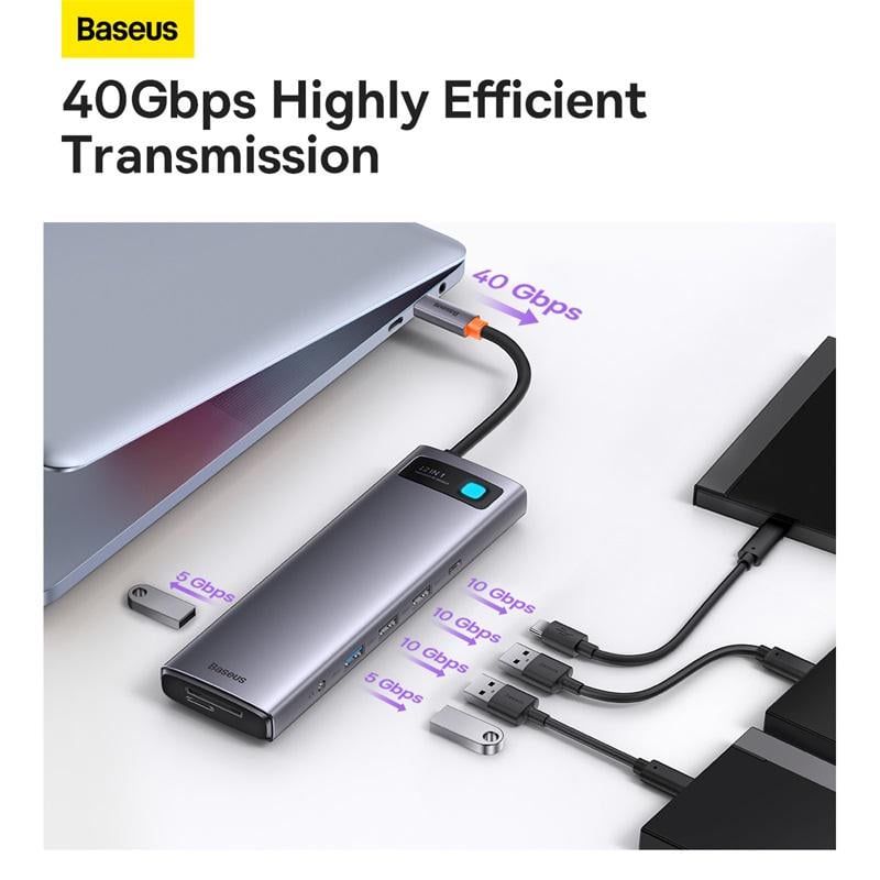 USB-хаб BASEUS Metal Gleam Series 12-in-1 Multifunctional Type-C HUB Docking Station Gray (WKWG020213) - фото 12 USB-хаб BASEUS Metal Gleam Series 12-in-1 Multifunctional Type-C HUB Docking Station Gray (WKWG020213) - фото 12