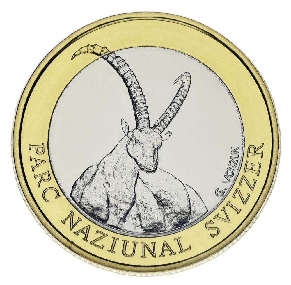 Коллекционная монета Швейцария 10 франков 2007 Биметалл UNC Фауна Швейцарии-Горный козел (М23658)