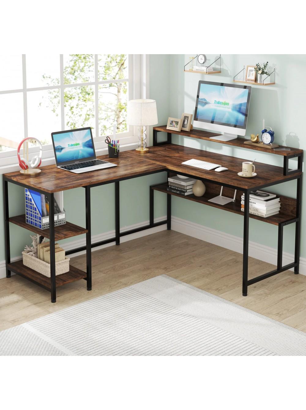 Письменный стол двухсторонний MSM L-образный с полками и подставкой для монитора (JW0674) - фото 4 Письменный стол двухсторонний MSM L-образный с полками и подставкой для монитора (JW0674) - фото 4