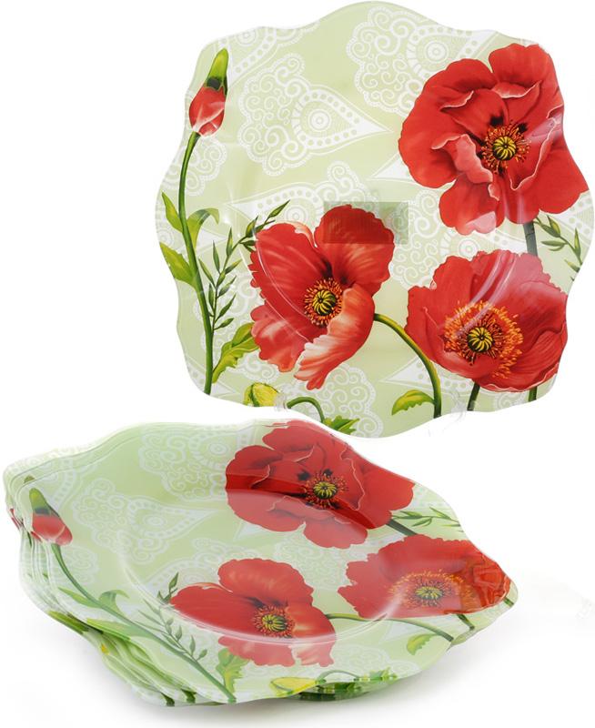 Набор стеклянных тарелок Красные маки Ø 30 см 6 шт. (BD-809-279)