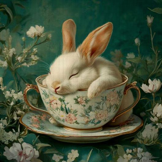 Набор для вышивания крестиком Кролик в винтажной чашке 14CT канва Аиду с нанесенным рисунком 40x40 см (2865460967)