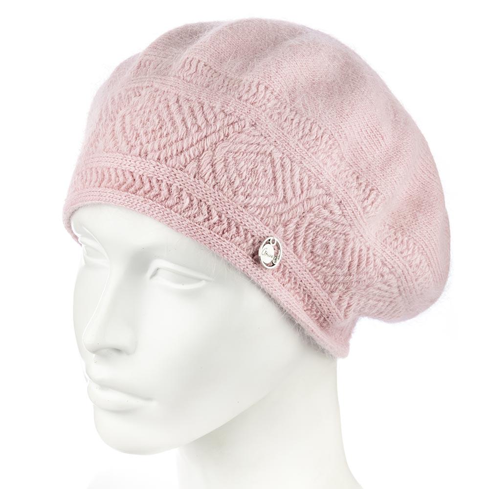 Берет женский ангоровый двойной Atrics WH912 с узором Лотос