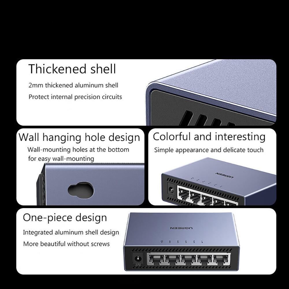 Коммутатор сетевой Ugreen 5-портовый алюминиевый 10 гбит/с Черный (15641EU) - фото 7 Коммутатор сетевой Ugreen 5-портовый алюминиевый 10 гбит/с Черный (15641EU) - фото 7