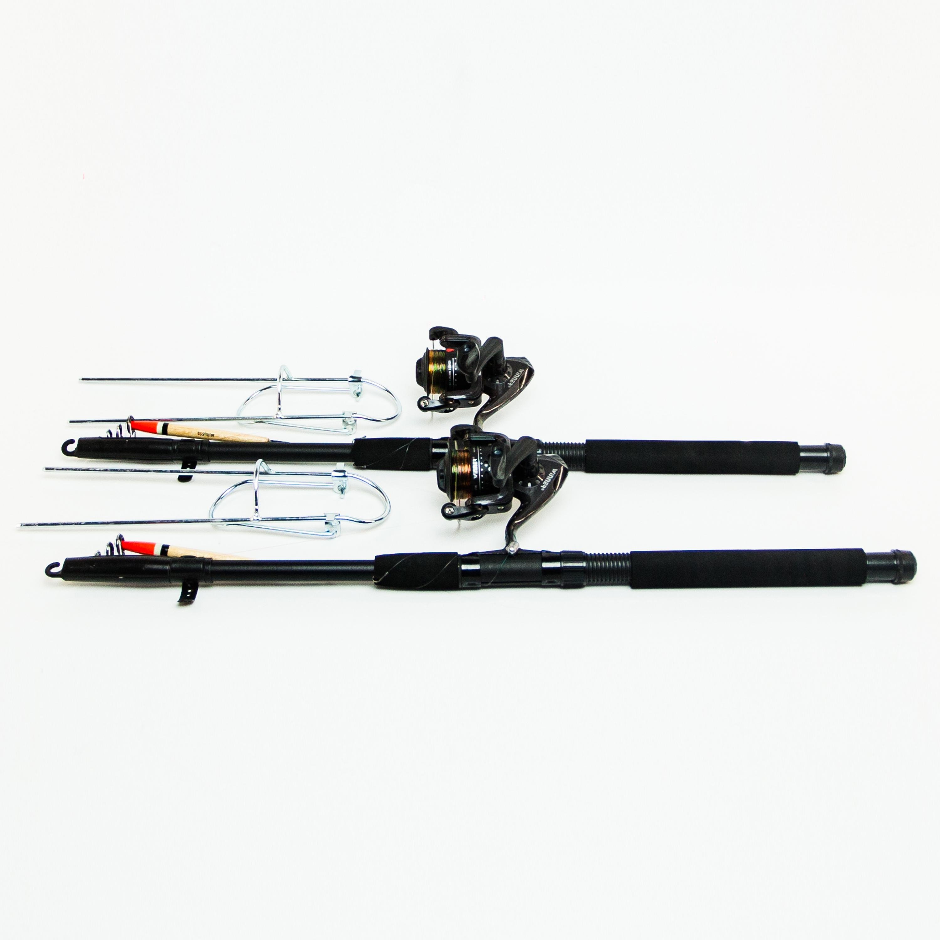 Удочки дальнего заброса 2,4 м 2 шт. в сборе с катушкой + подставки