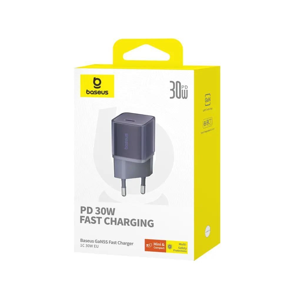 Зарядний пристрій для Baseus GaN5 Fast Charger mini 1C 30W EU Purple (CCGN070705)