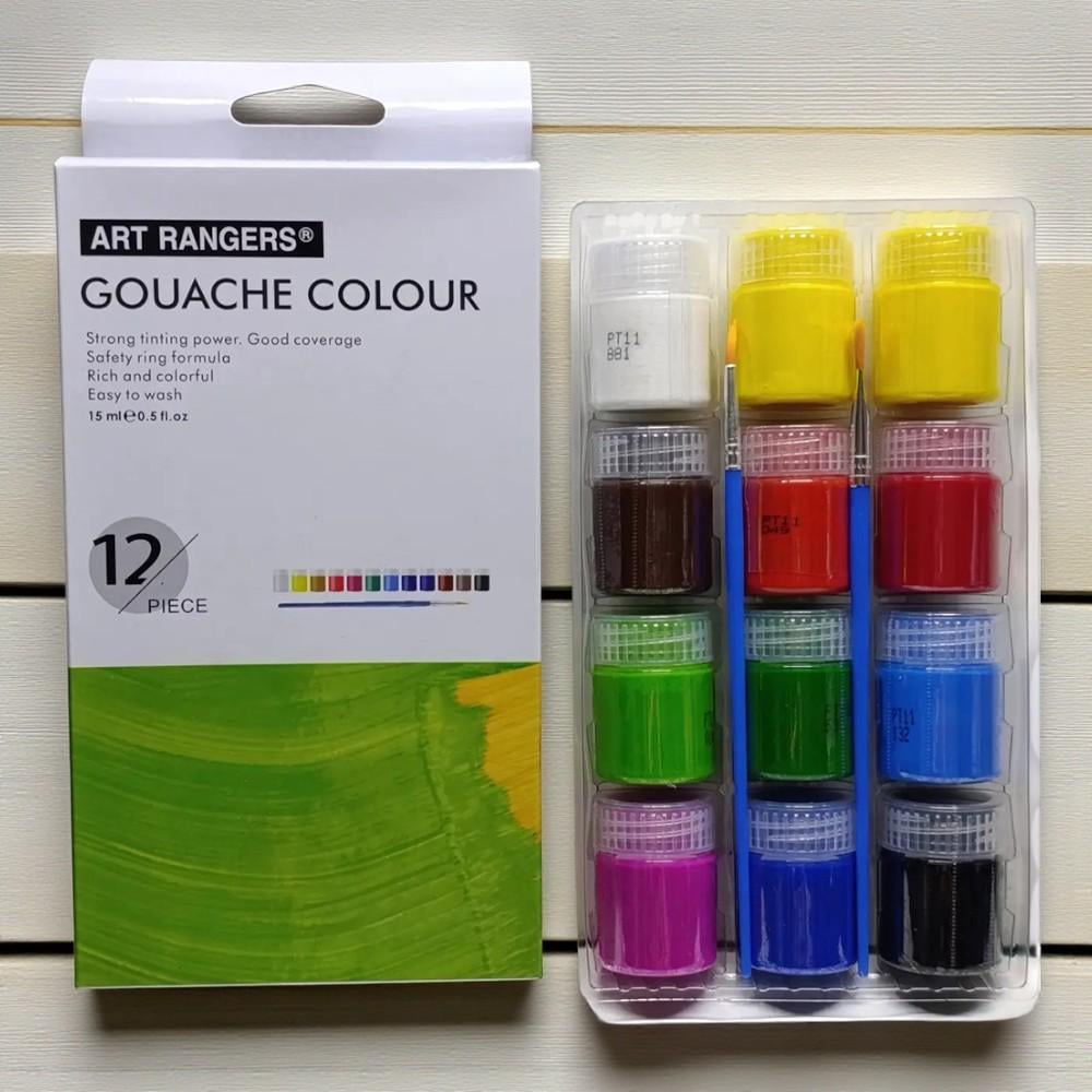 Гуашь художественная в баночках с кистью 12 цветов по 15 мл (37-122189)