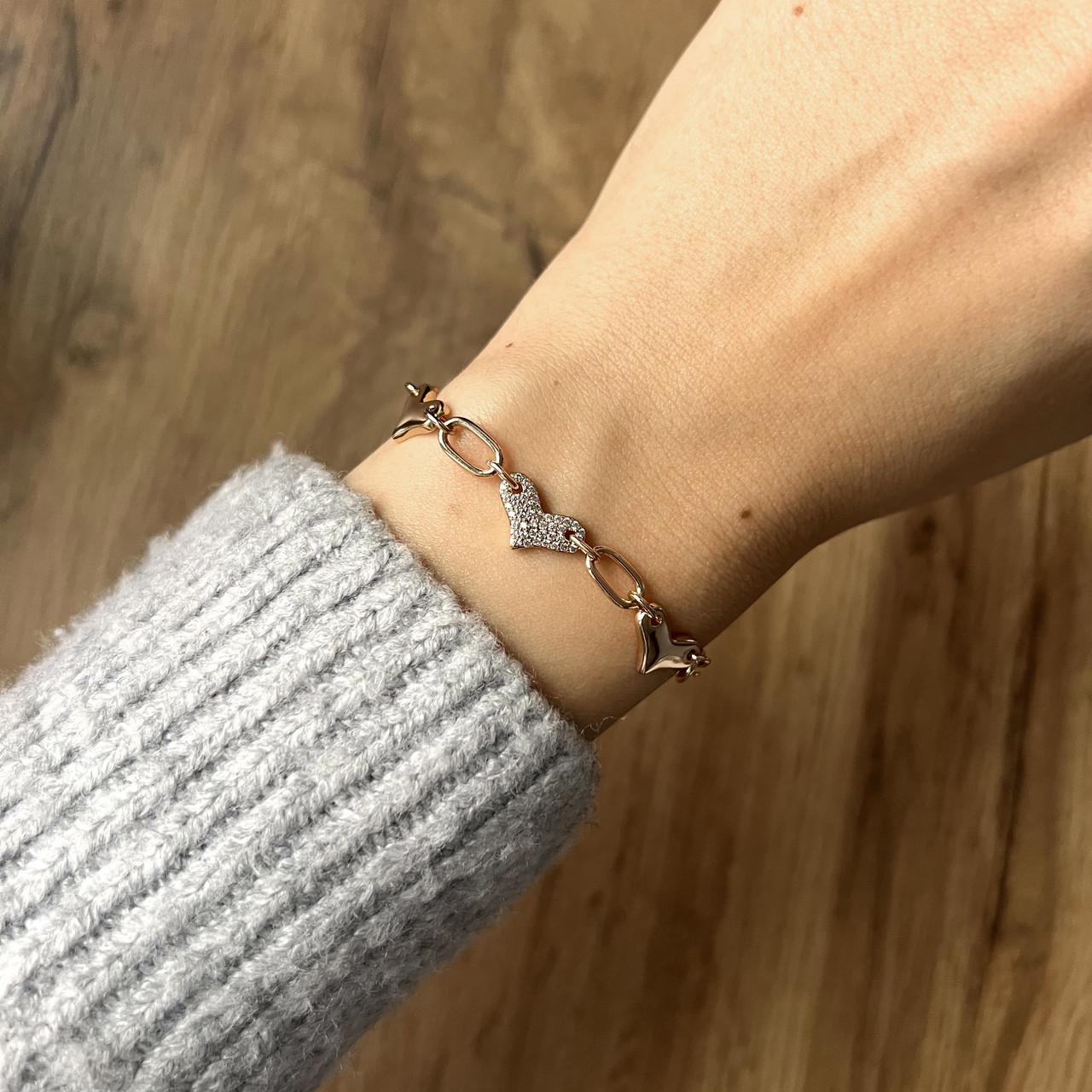 Браслет серце з фіанітами медична сталь позолота (x143-2) - фото 2