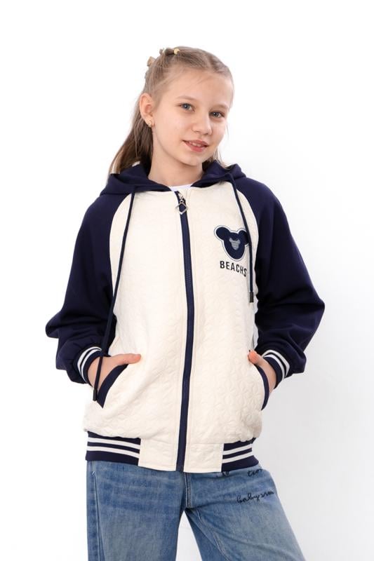 Бомбер для дівчинки на блискавці з принтом Носи Своє 150 см Молочний (18129)