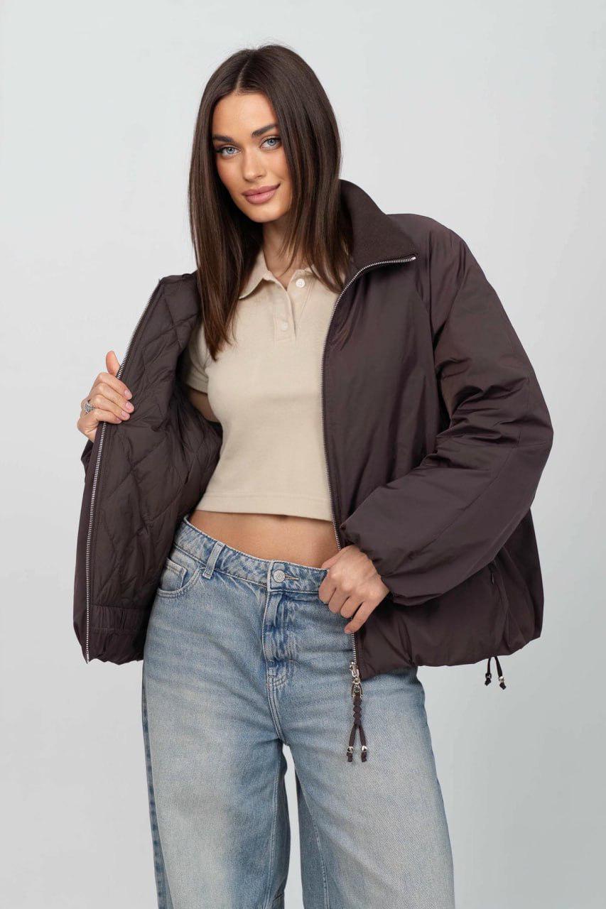 Куртка-бомбер женская двусторонняя oversize L Шоколадный (33304145)