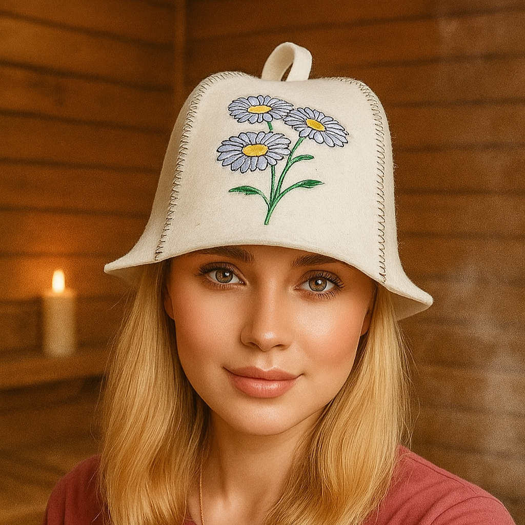 Шапка для лазні Luxyart Ромашки натуральна повсть Білий (XL-311)