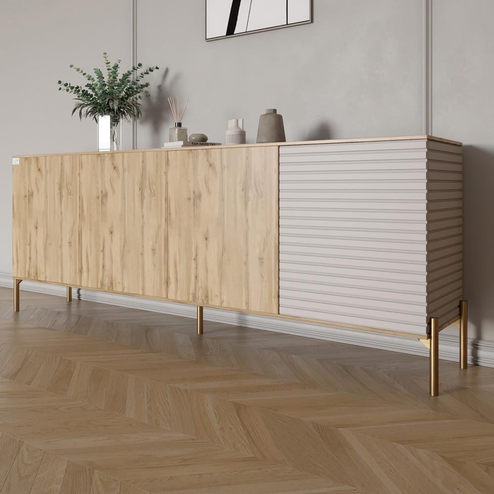 Комод на золотых металлических ножках Lion Грей 204x38x76,5 см Дуб Аппалачи/Кашемир (Lion-042649) - фото 1 Комод на золотых металлических ножках Lion Грей 204x38x76,5 см Дуб Аппалачи/Кашемир (Lion-042649) - фото 1