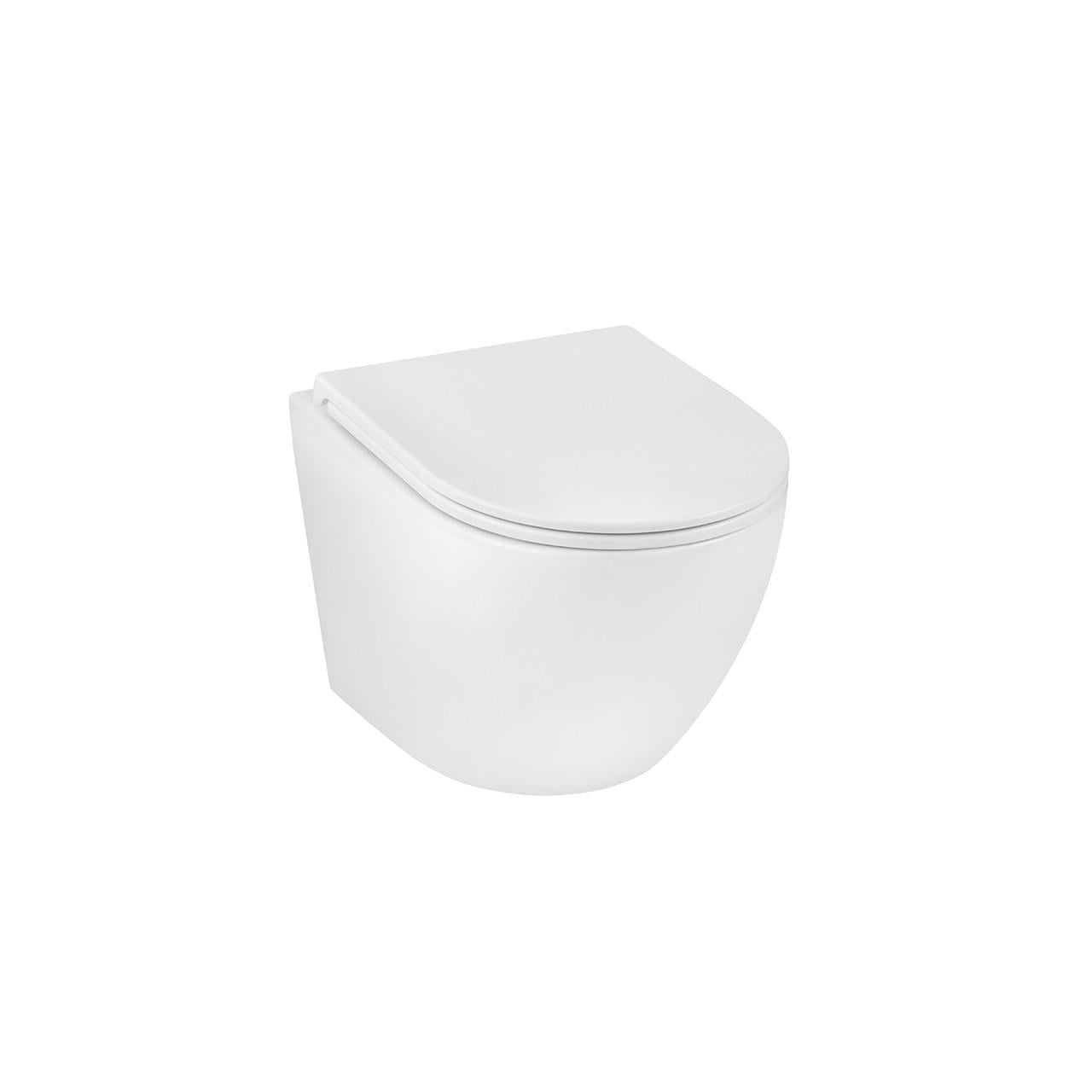 Унітаз підвісний безобідковий Kroner Harz WHI493736 RIMLESS з сидінням Slim Duroplast/Soft-close/Quick R