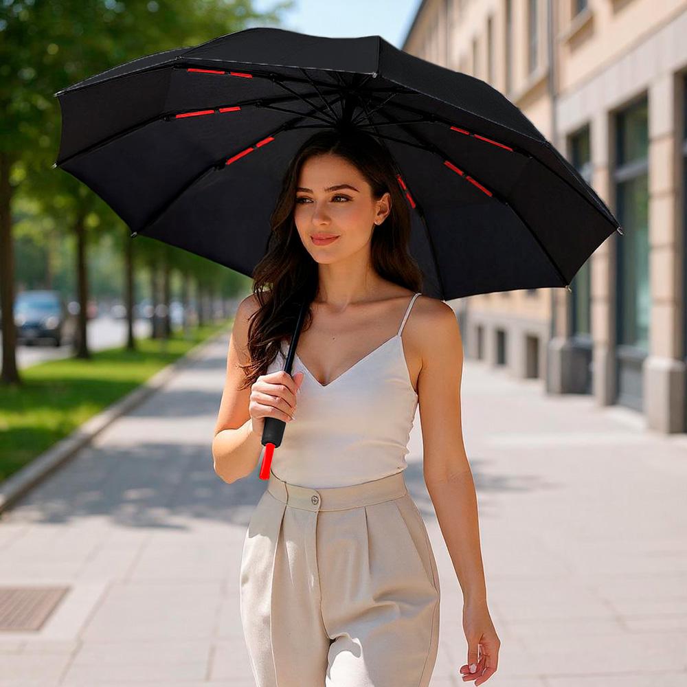 Парасолька автоматична двошарова від дощу і сонця LOSSO Elite 105 см Чорний (526301989) - фото 5