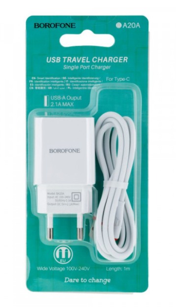 Зарядное устройство сетевой Borofone BA20A Micro USB 2,1A Белый (KG-8144)