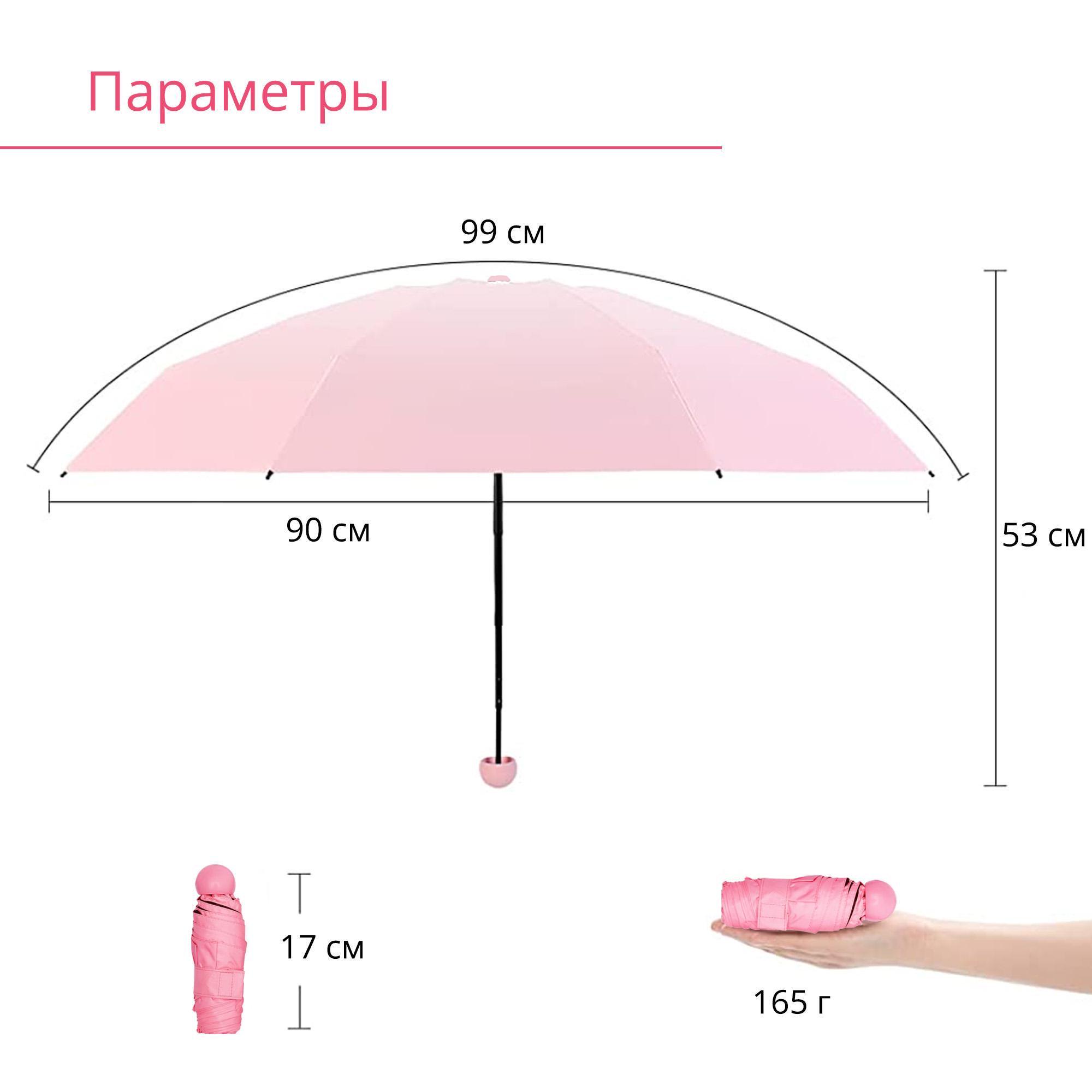 Зонт карманный Capsule Umbrella от дождя и солнца с футляром Розовый (64-02) - фото 5