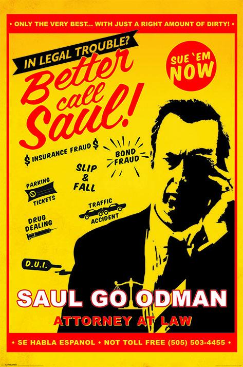Постер плакат Лучше Звоните Солу/Breaking Bad Better Call Saul Attorney At Law 61x91,5 см