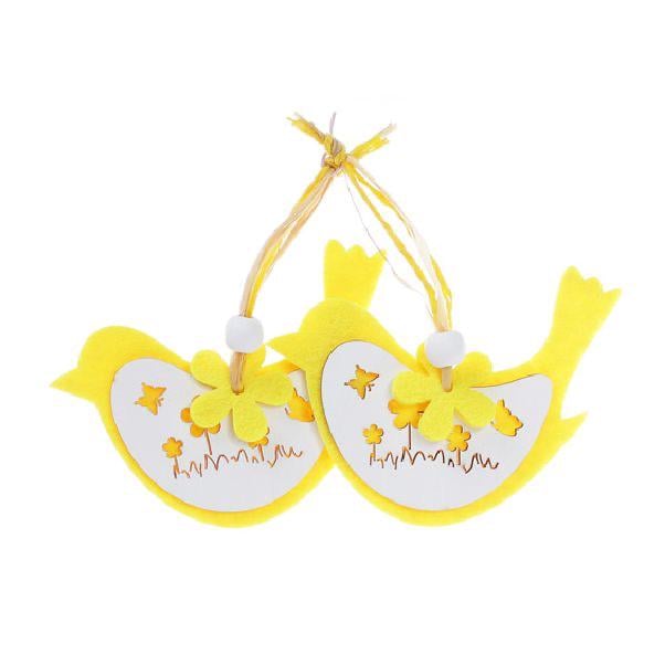 Декор великодній на підвісі BonaDi Пташка 9,5 см 2 шт Жовтий (781-901)